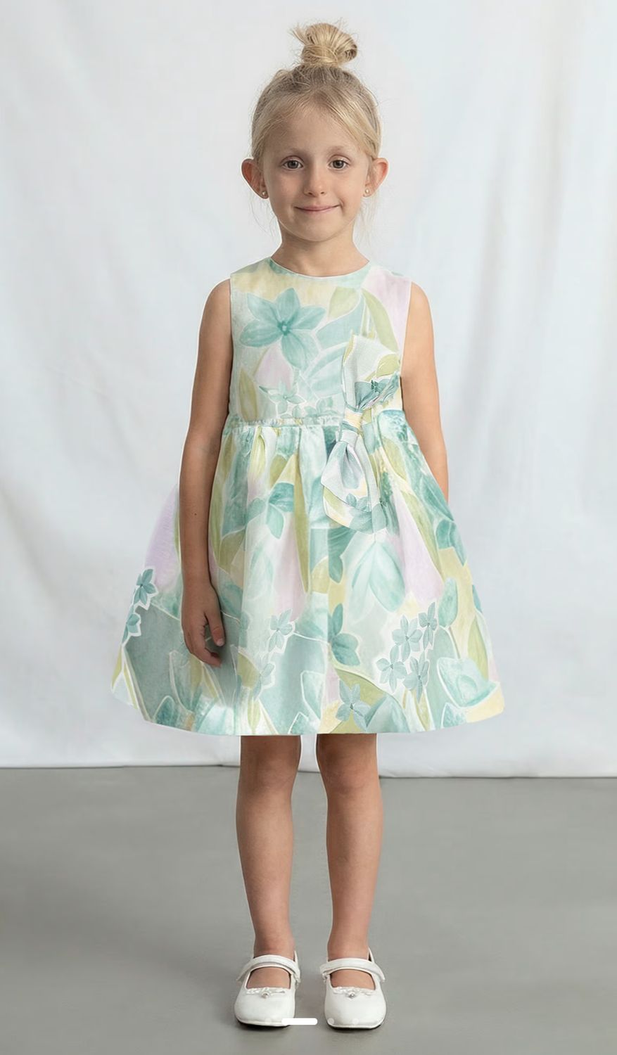 Girl's Floral Bow Dress 3913 - Lake