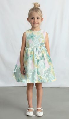 Girl's Floral Bow Dress 3913 - Lake