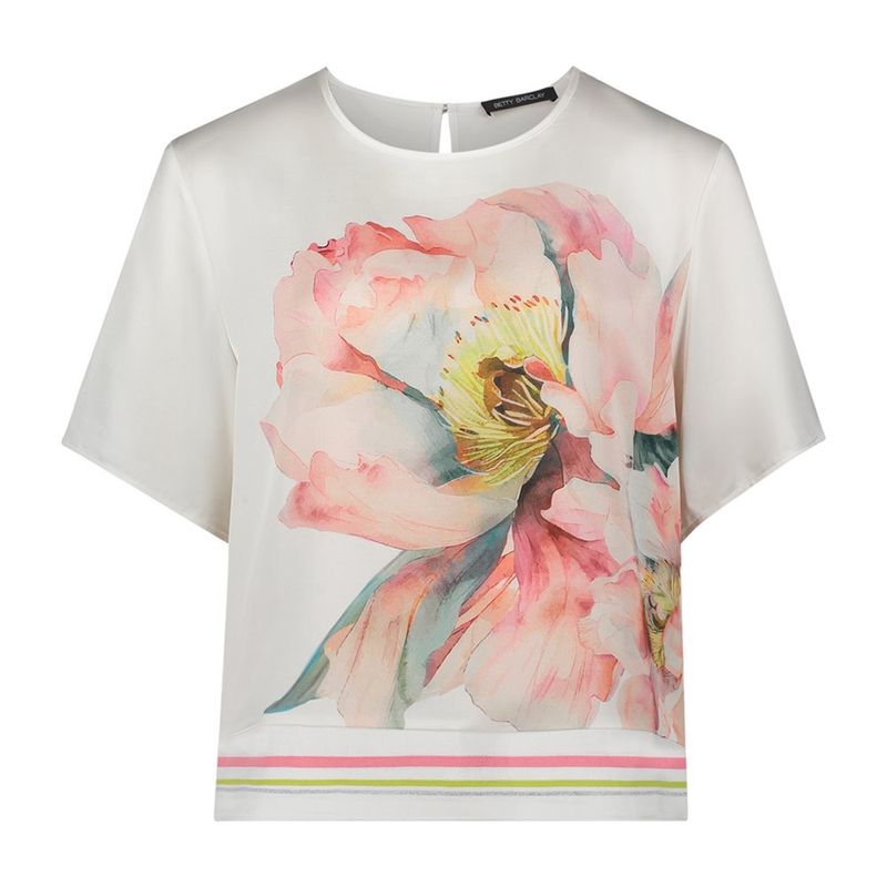 Patch Cream Flower Top with Striped Hem - 8030/1847