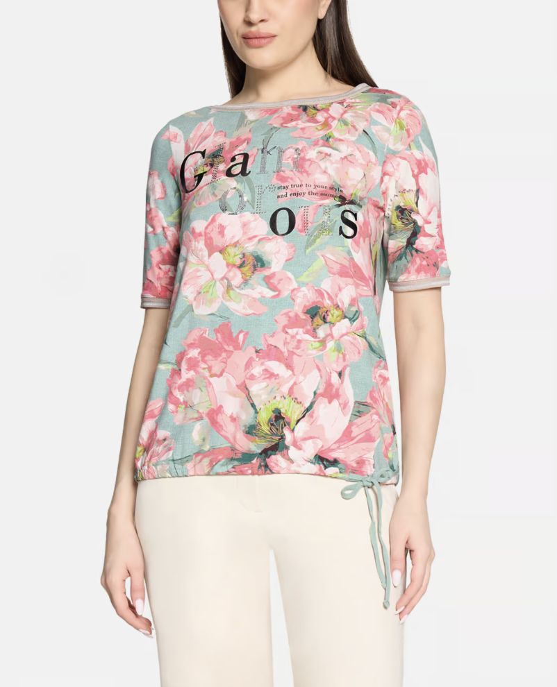 Glamorous Floral Top with Drawstring Mint/Rose - 2760/1812