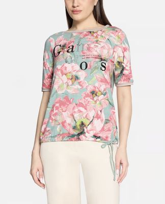 Glamorous Floral Top with Drawstring Mint/Rose - 2760/1812