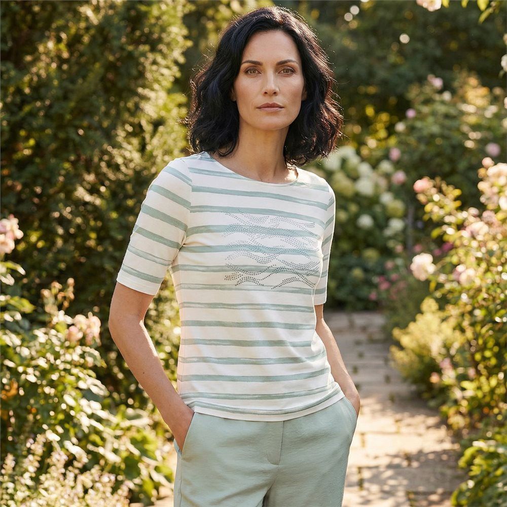 Embellished Cream/Mint Striped Top - 2808/1925