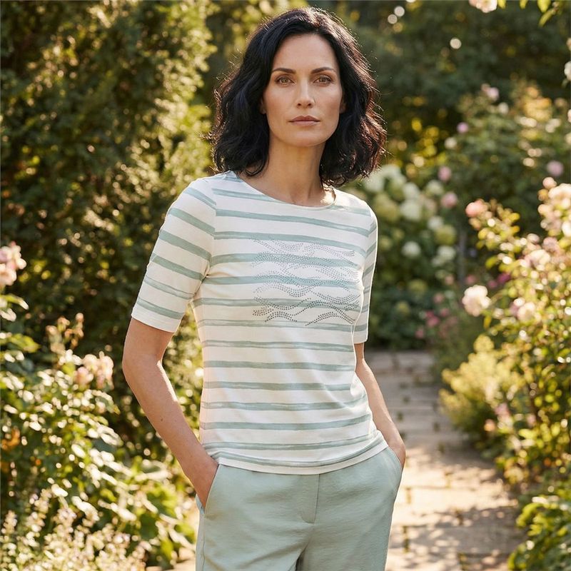 Embellished Cream/Mint Striped Top - 2808/1925