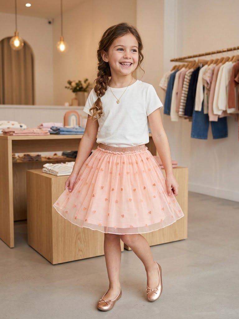 Girl's Coral Hearts Tulle Skirt 723562-2281, Size: 3Y