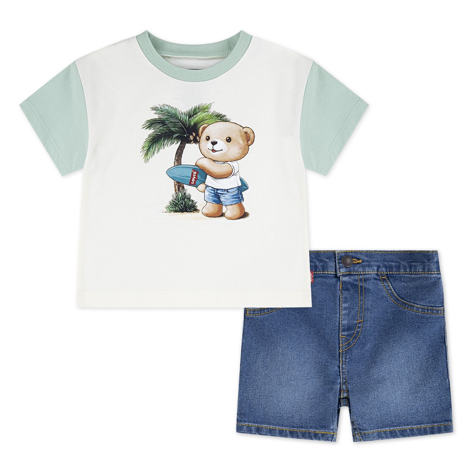 Baby Palm Tree Tee And Denim Shorts 2-piece Set 6EP708-W0E