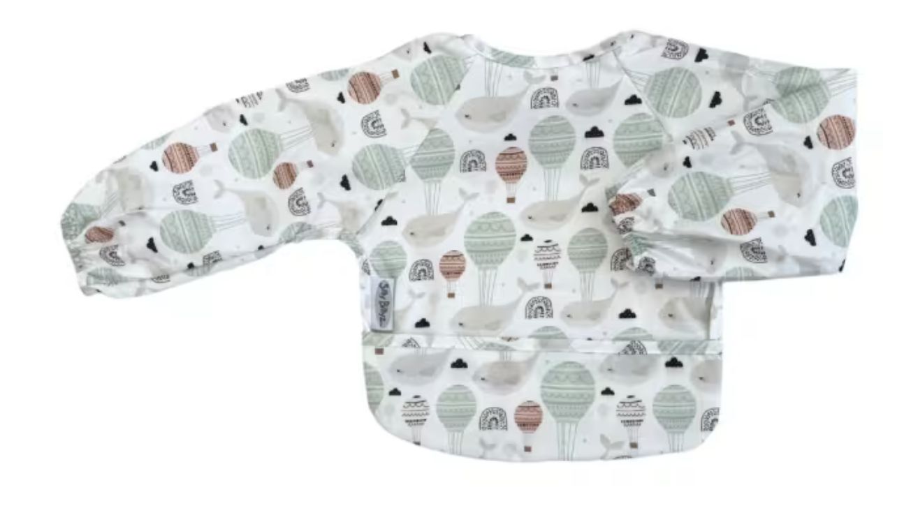 Wipe Clean Nylon Small Long Sleeve Bib Floating Whale 124243