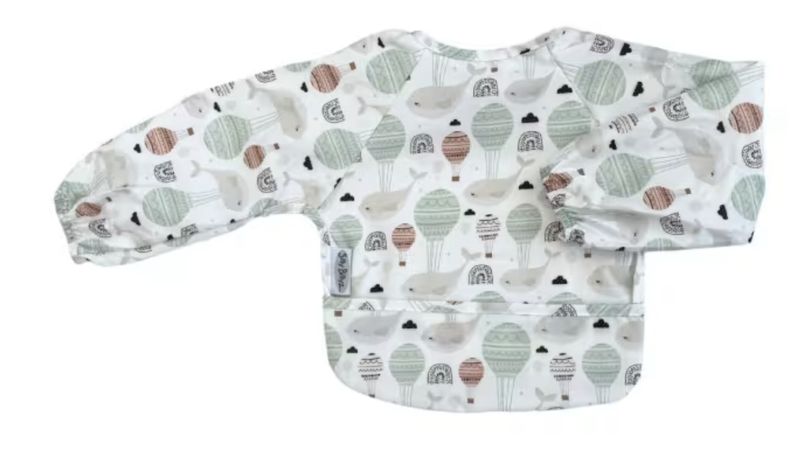 Wipe Clean Nylon Small Long Sleeve Bib Floating Whale 124243
