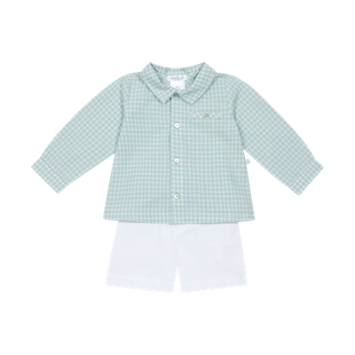 Boy's Green Gingham Shorts Set DBV26628
