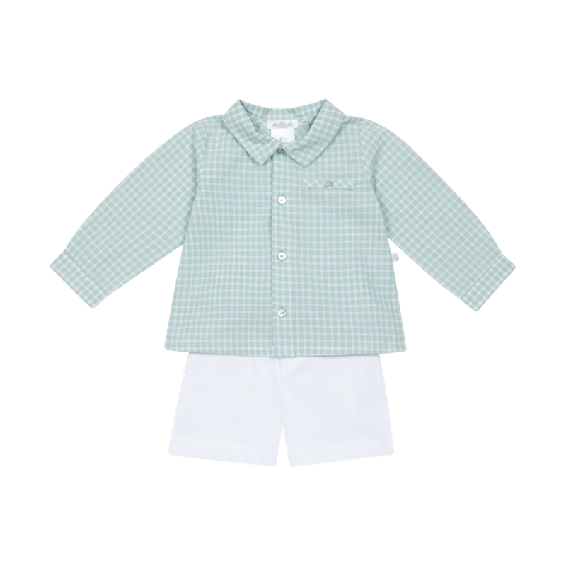 Boy's Green Gingham Shorts Set DBV26628
