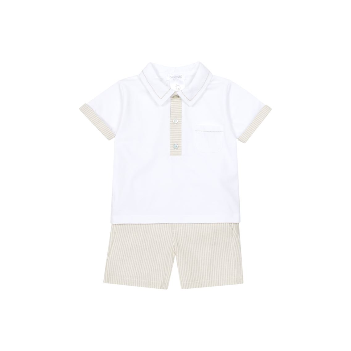 Boy's Beige Stripe Shorts Set DBV26619