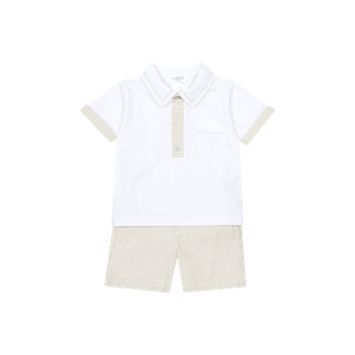 Boy's Beige Stripe Shorts Set DBV26619