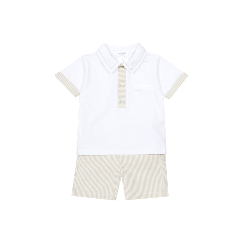 Boy's Beige Stripe Shorts Set DBV26619