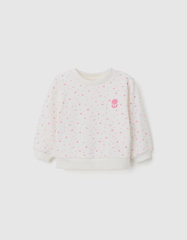 Baby Girl's White Floral Print Sweatshirt
