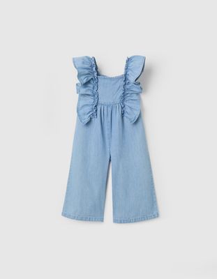 Baby Girl's Wide Leg Denim Jumpsuit