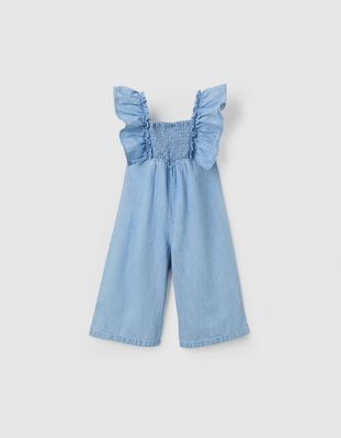 Baby Girl's Wide Leg Denim Jumpsuit