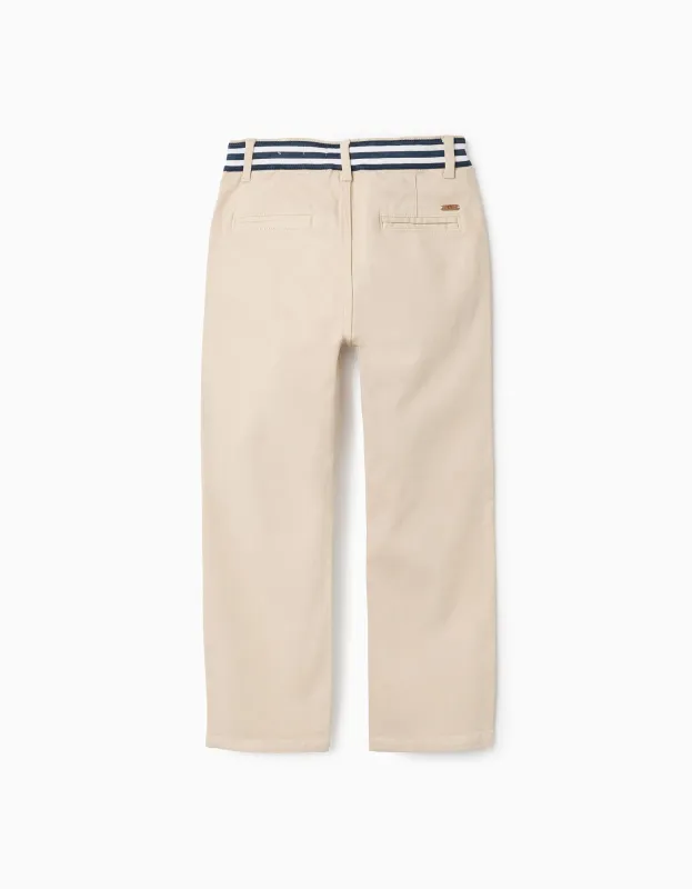 Boy's Light Beige Slim Fit Chinos  with Striped Tape