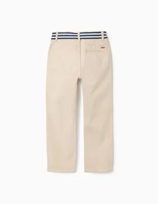 Boy's Light Beige Slim Fit Chinos  with Striped Tape