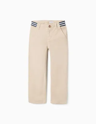 Boy's Light Beige Slim Fit Chinos  with Striped Tape
