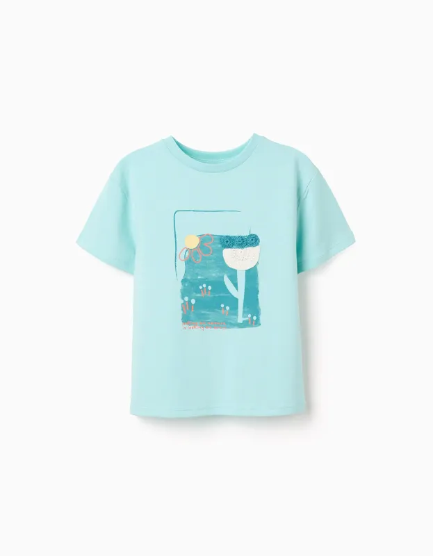 Girl's Aqua Crotchet Flower T-Shirt