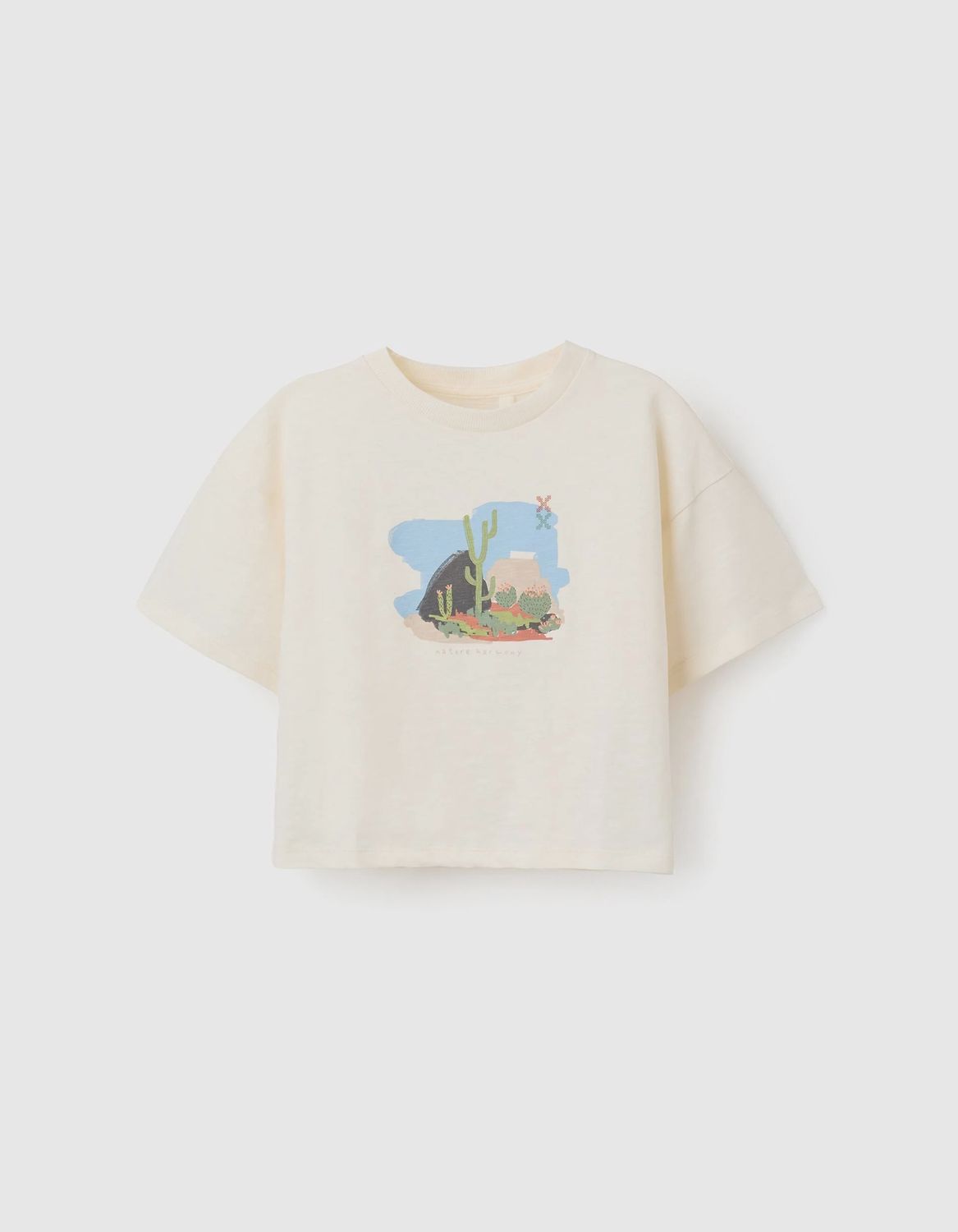 Girl's Light Beige Oversized Desert Print T-Shirt