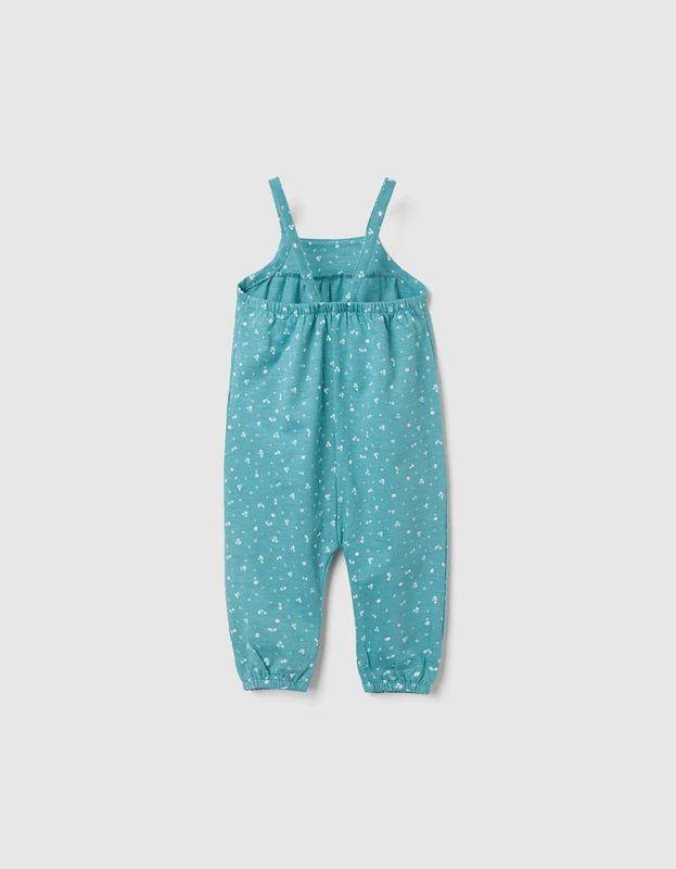 Baby Girl's Turquoise Floral Print Jumpsuit