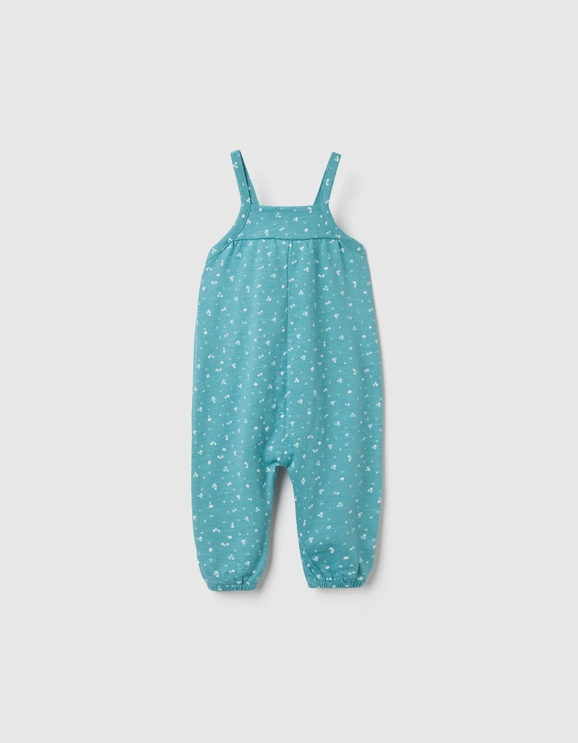 Baby Girl's Turquoise Floral Print Jumpsuit