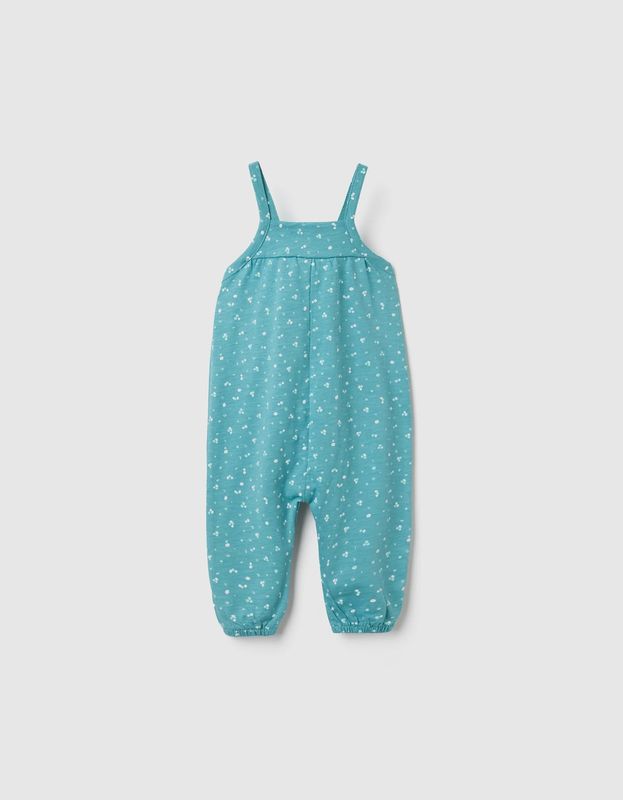 Baby Girl's Turquoise Floral Print Jumpsuit