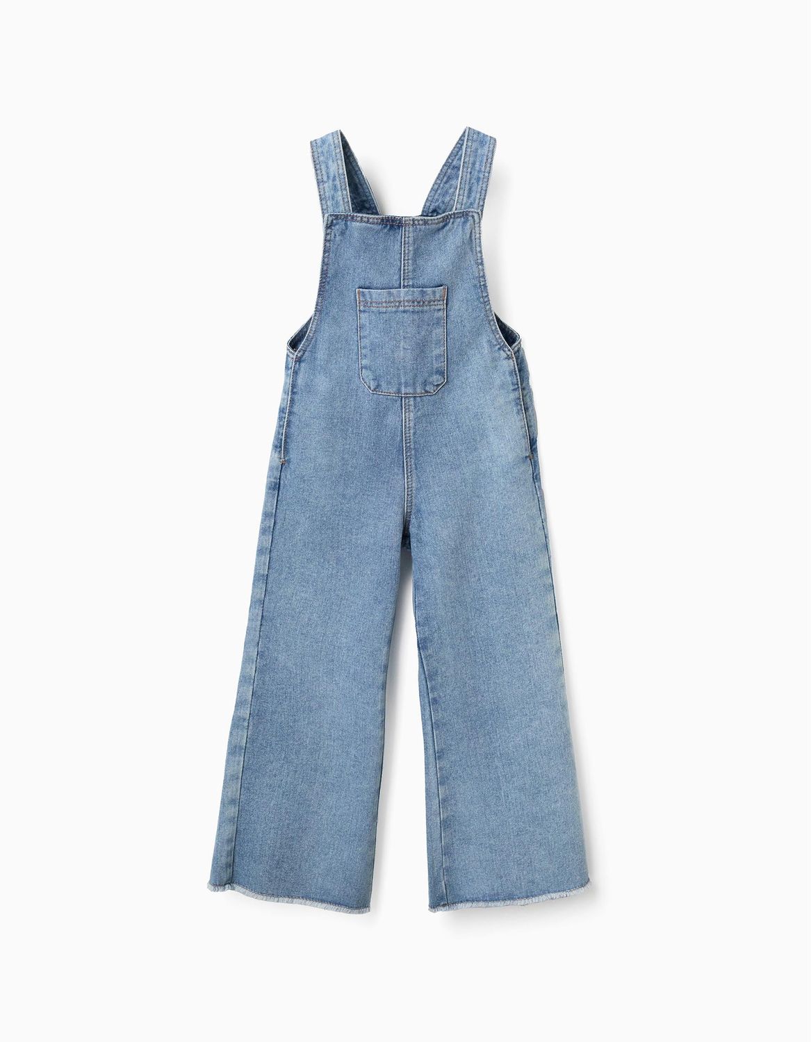 Girl's Wide Leg Denim Dungarees with Frayed Hems