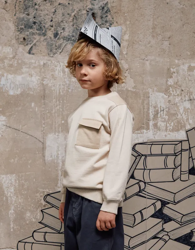 Boy's Light Beige Sweatshirt with Chest Pocket