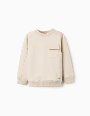 Boy's Light Beige Sweatshirt with Chest Pocket