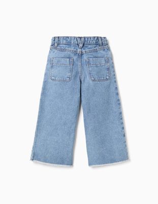 Girl's Wide Leg Jeans with Frayed Hems