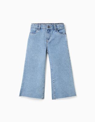 Girl's Wide Leg Jeans with Frayed Hems