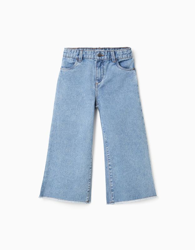 Girl's Wide Leg Jeans with Frayed Hems