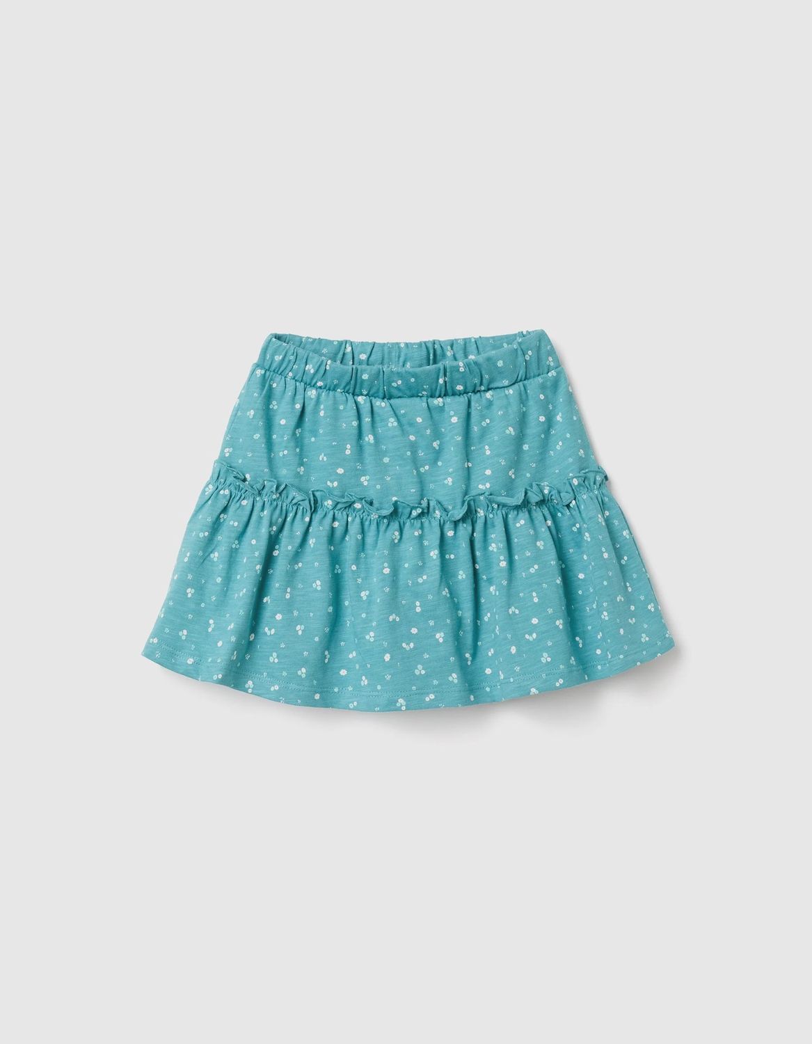 Girl's Turquoise Floral Print Ruffled Skirt