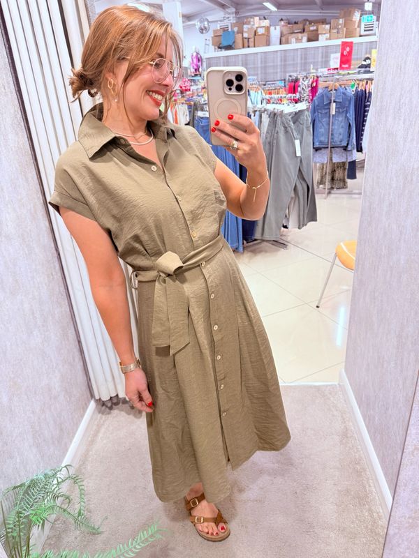 Khaki Linen Look Dress COL13321