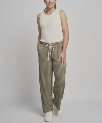 Khaki/White Stripe Wide Leg Palazzo Trousers 735T