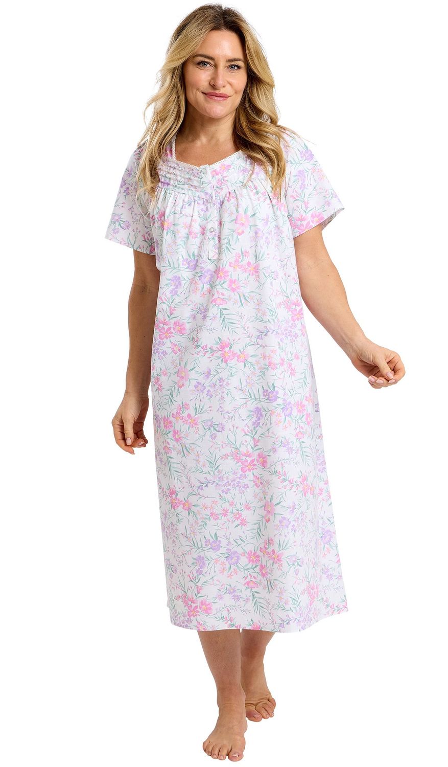 Summer Meadow 45" Floral Short Sleeve Nightdress