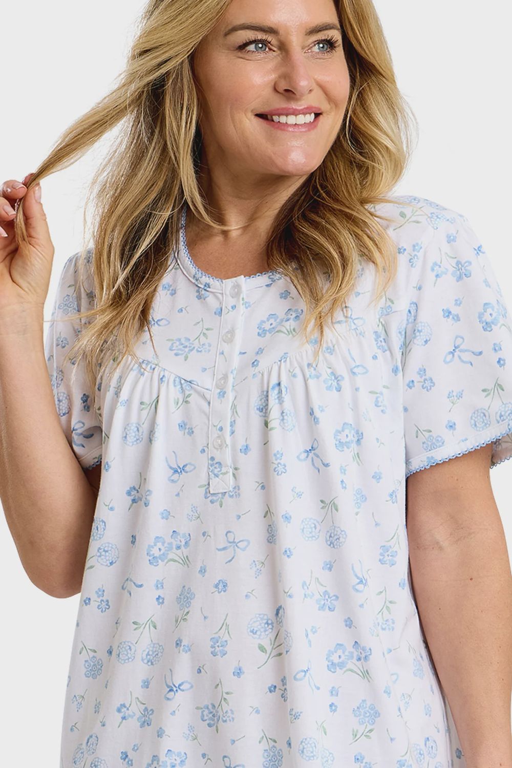 Spring Garden 40" Blue Cotton Jersey Short Sleeve Nightdress