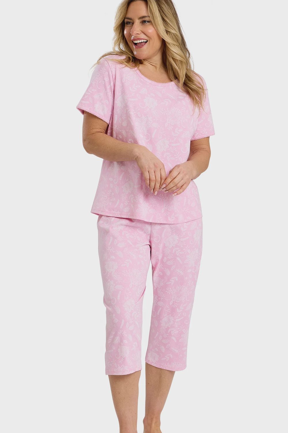 Dotty Floral Pink Soft Knitted Capri Pyjamas