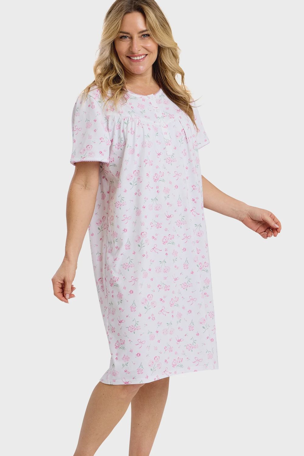 Spring Garden 40" Pink Cotton Jersey Short Sleeve Nightdress