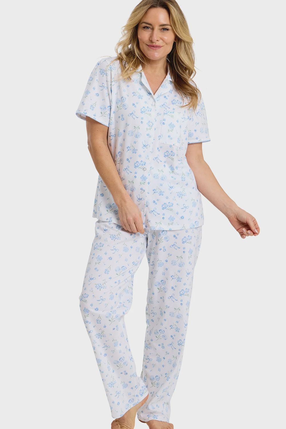Spring Garden Blue Soft Cotton Jersey Pyjamas