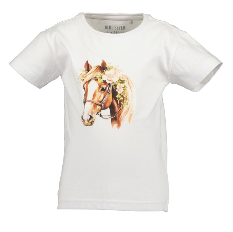 Girl's Pony with Flowers Print White T-Shirt 702378-0001