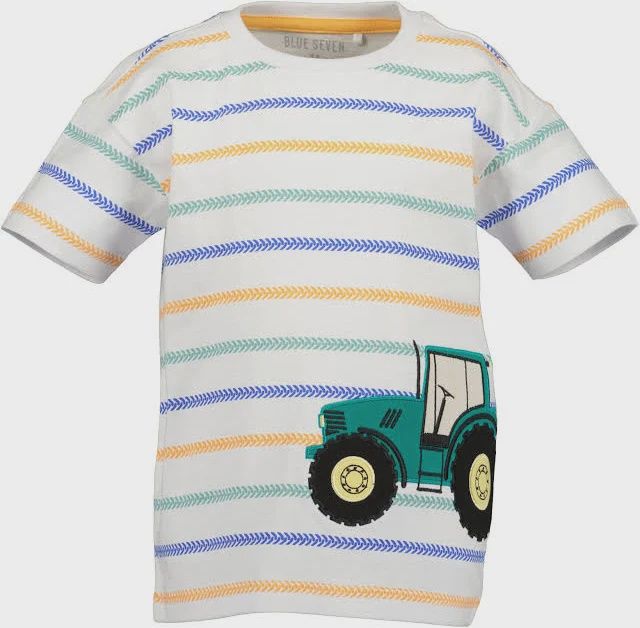 Boy's White Striped Applique Tractor T-Shirt 802422-0001