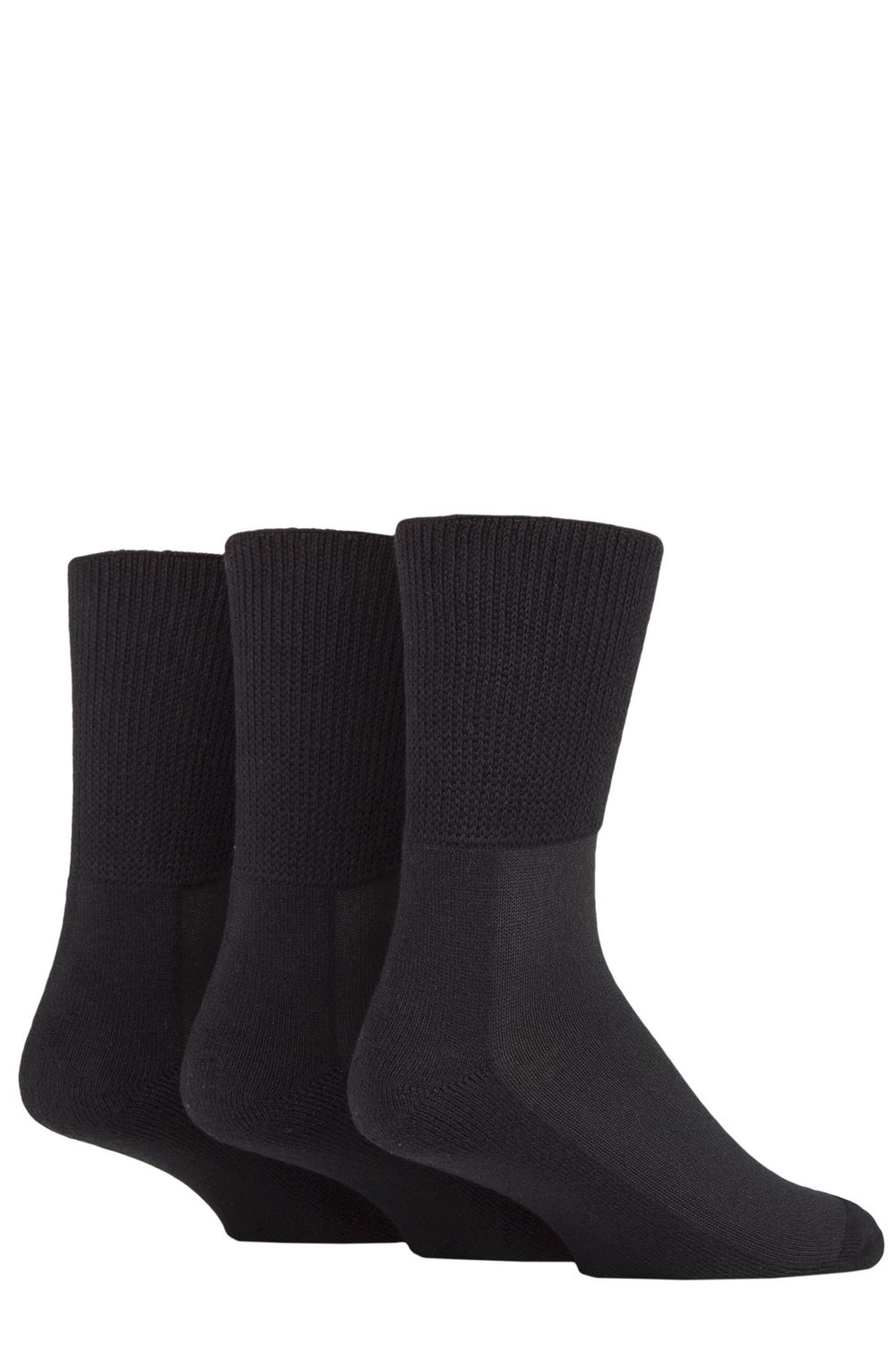 Mens Bamboo Cushioned Foot Diabetic Socks 3 Pack IOMBD, Colour: Black, Size: 6-8.5