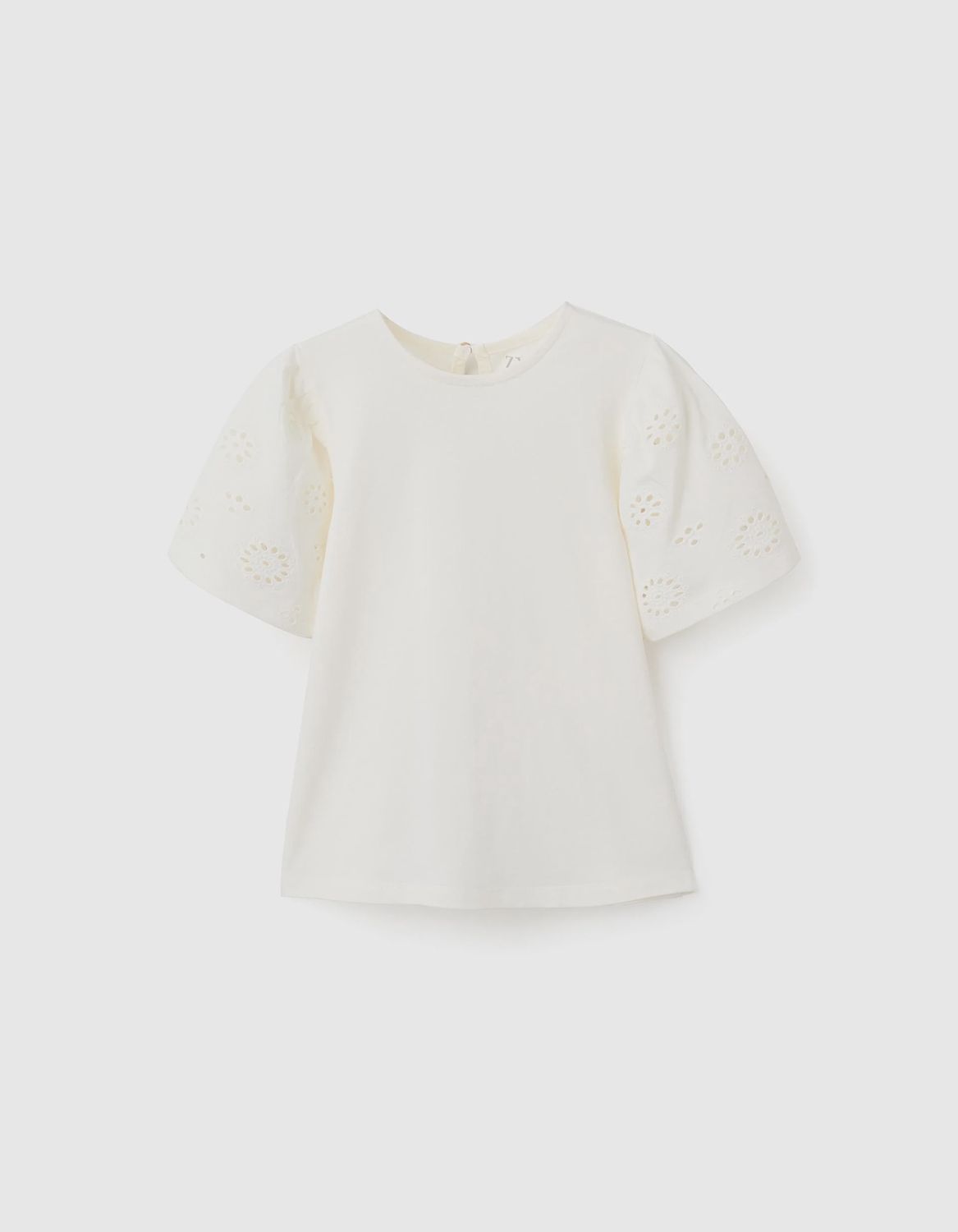 Girl's Top with Broderie Anglaise Sleeves - Light Beige