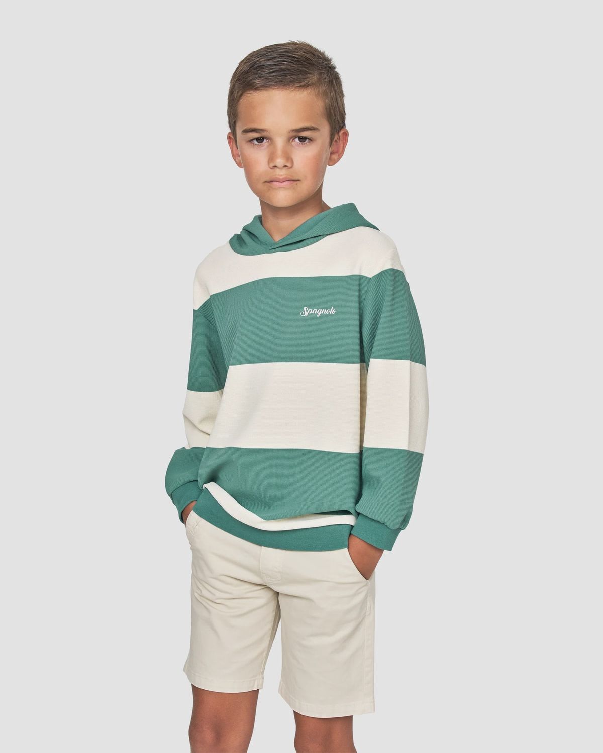 Boy's Striped Hoodie -  Beige/Green