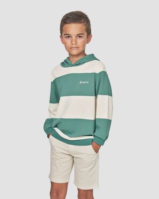 Boy's Striped Hoodie -  Beige/Green