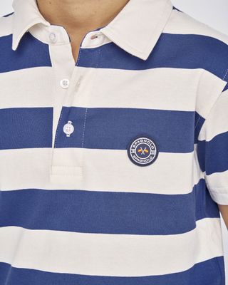 Boy's Striped Short Sleeve Polo Shirt - Blue/Beige