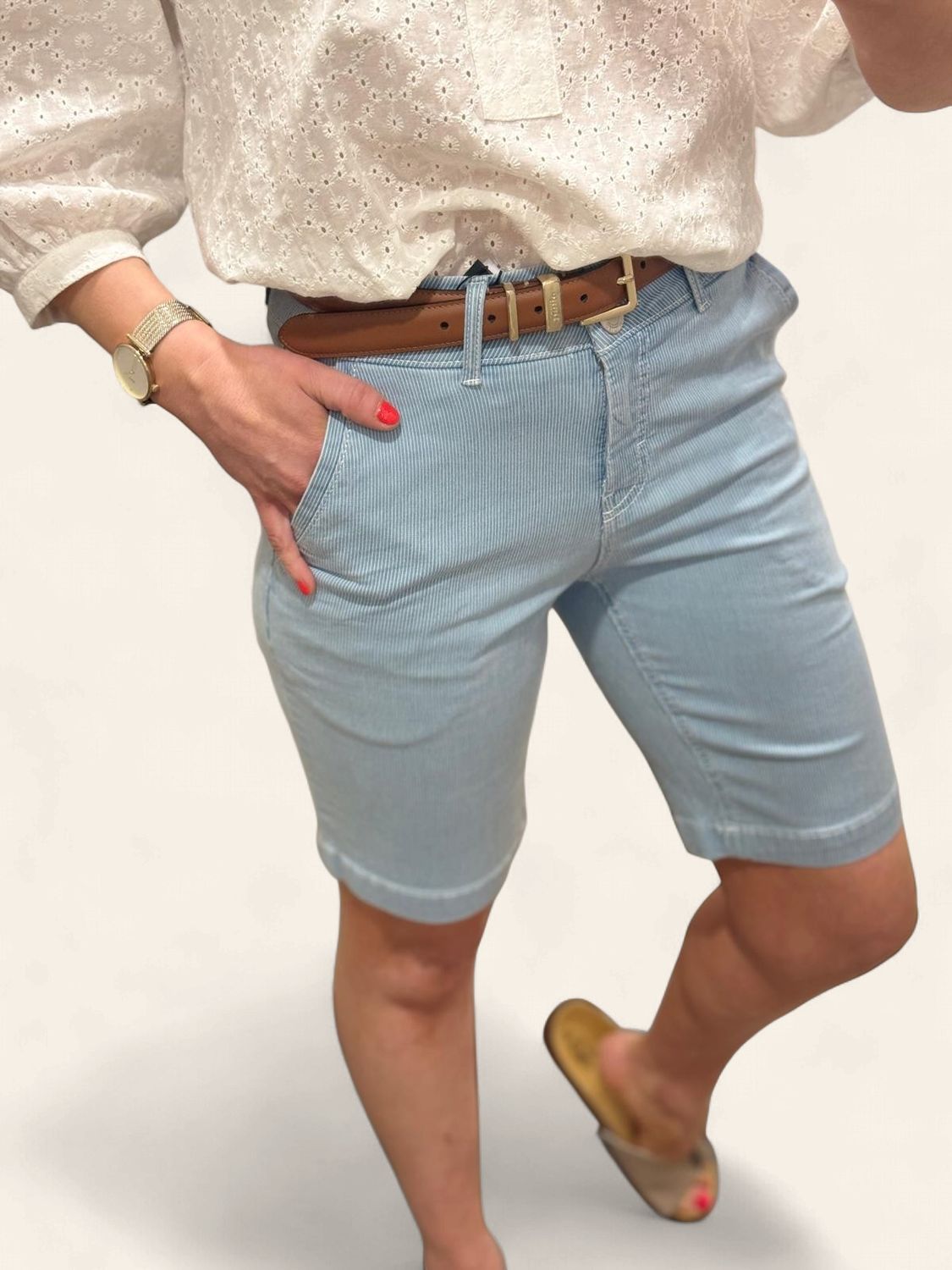 Blue Wash Stripe Shorts 220316