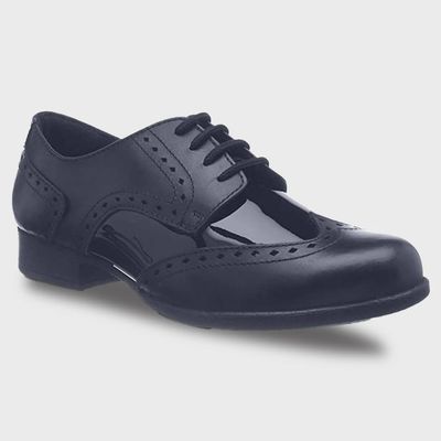 Meghan Full Patent Brogue Wide Fit Shoes - Senior